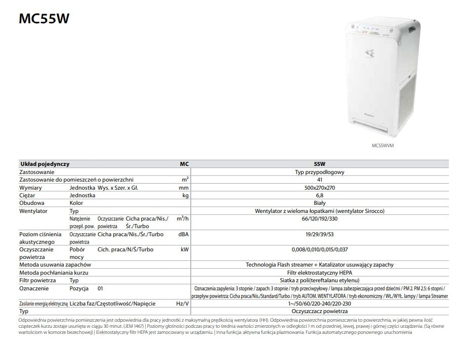 Oczyszczacz powietrza Daikin MC55W AIR CLEANER